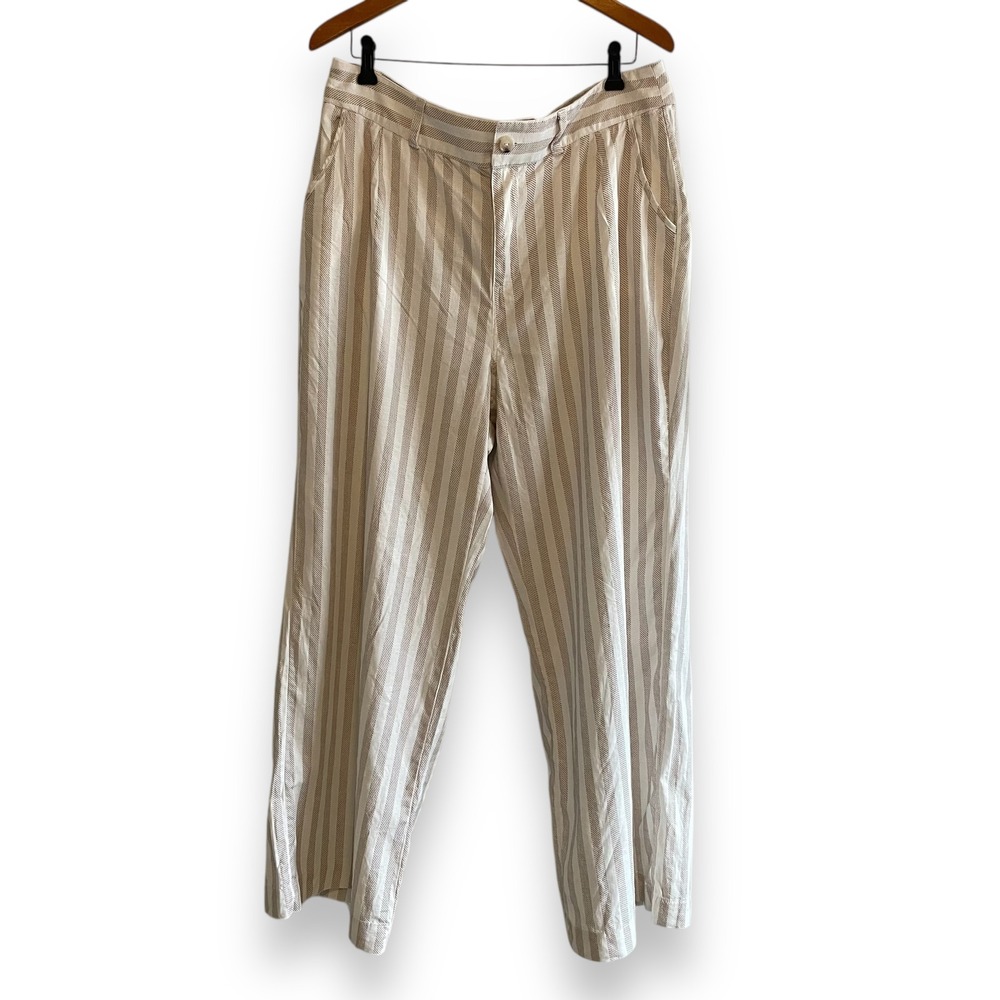 Torrid Linen Blend Striped Wide Leg Casual‎ Pants Trousers Women's Size 12 Beige